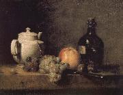 Jean Baptiste Simeon Chardin Teapot white grape apple bottle knife and Paris oil painting artist